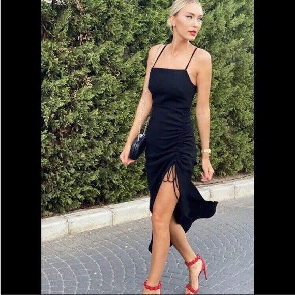 ZARA | NWT LONG DRAPED STRAPPY SEXY MAXI DRESS HIGH SLIT FORMAL GOWN PROM - Picture 5 of 13